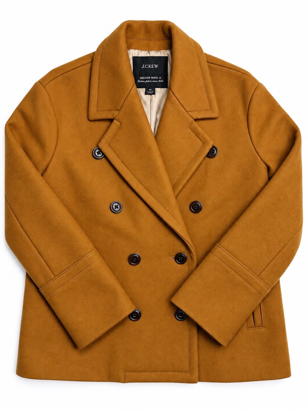 J. Crew women’s Double-Breasted Wool Peacoat - Mustard Brown